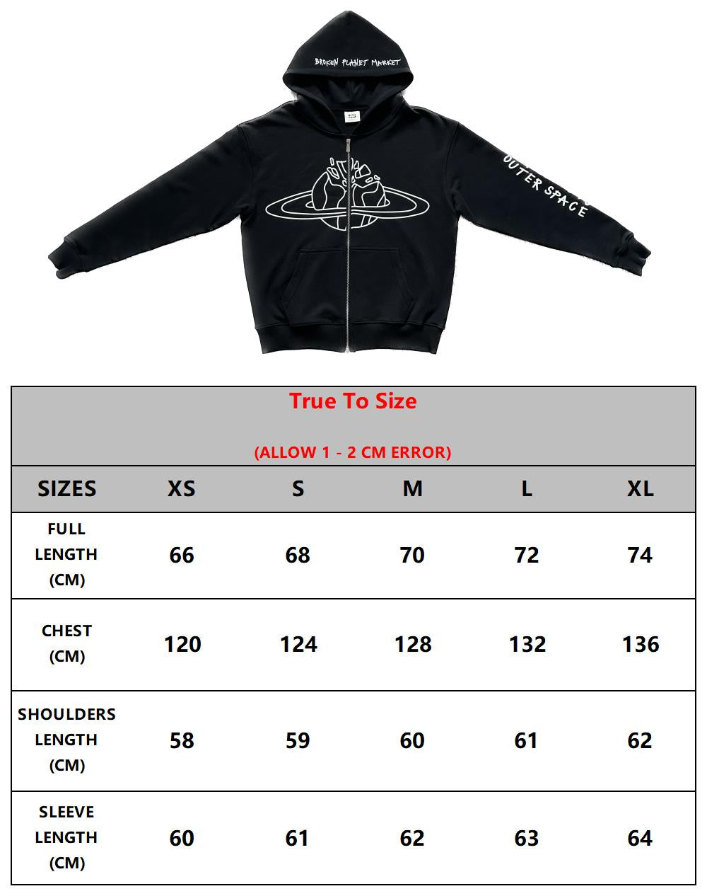 Broken Planet Zip-up Black Hoodie