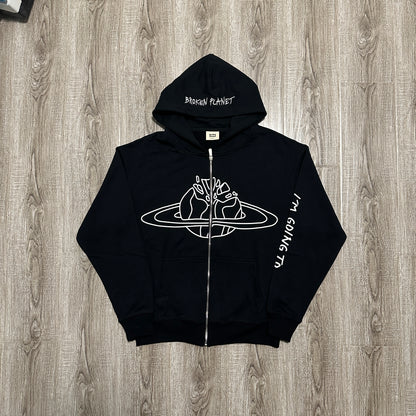 Broken Planet Zip-up Black Hoodie