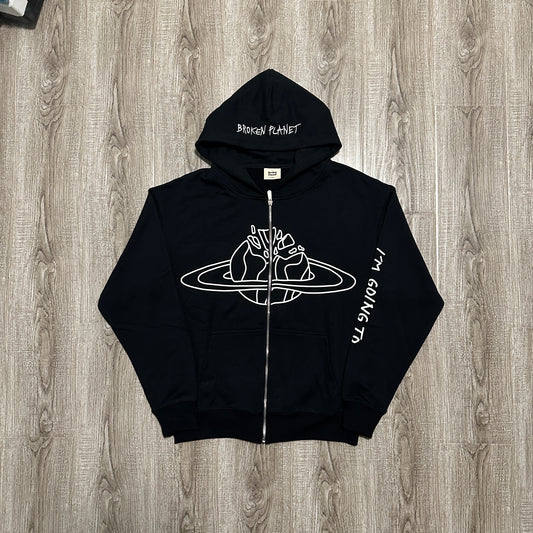 Broken Planet Zip-up Black Hoodie