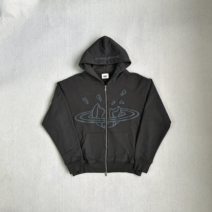 Broken Planet Zip-up Triple Black Hoodie