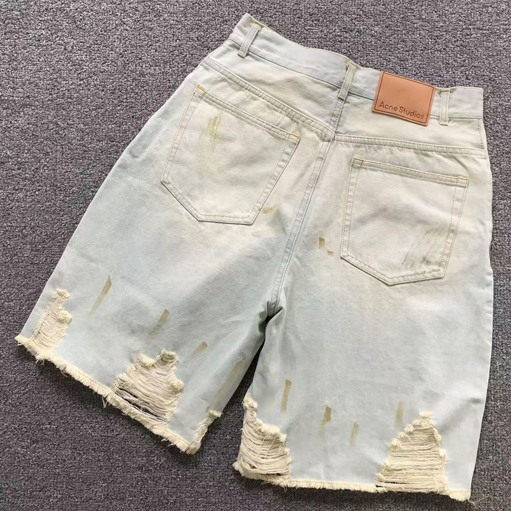 Acne Studios - Rudney Wide-Leg Distressed Denim Shorts