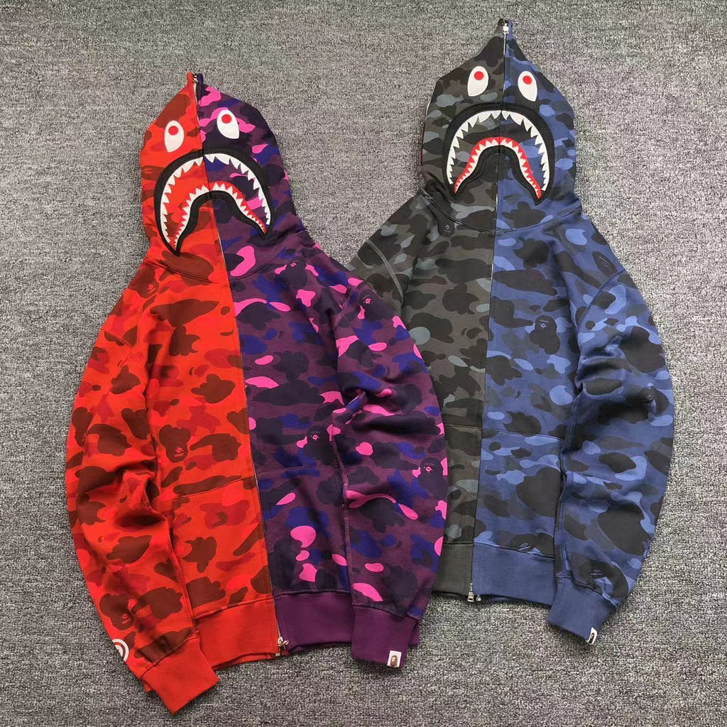 Bape Camo Half and Half Shark Hoodie