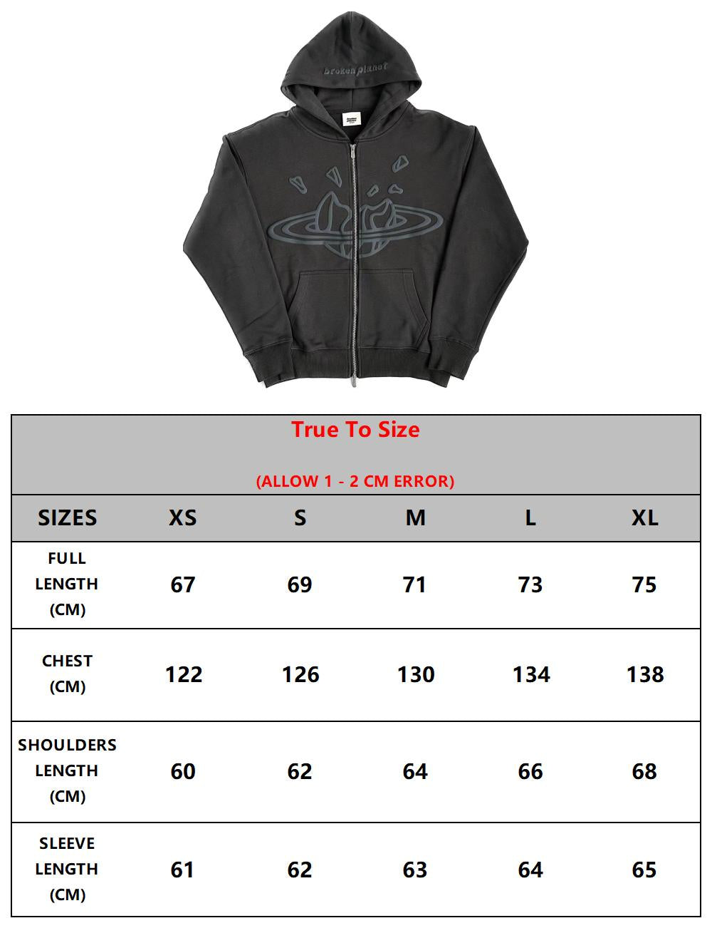 Broken Planet Zip-up Triple Black Hoodie