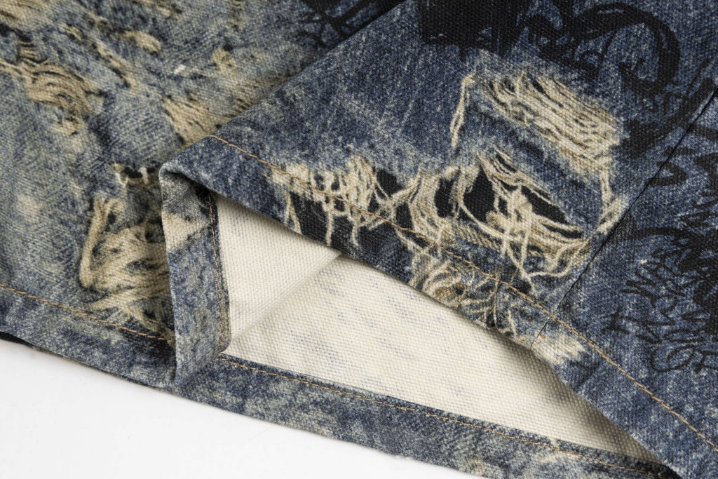 Acne Studios Torn Scribble Print Baggy Jeans