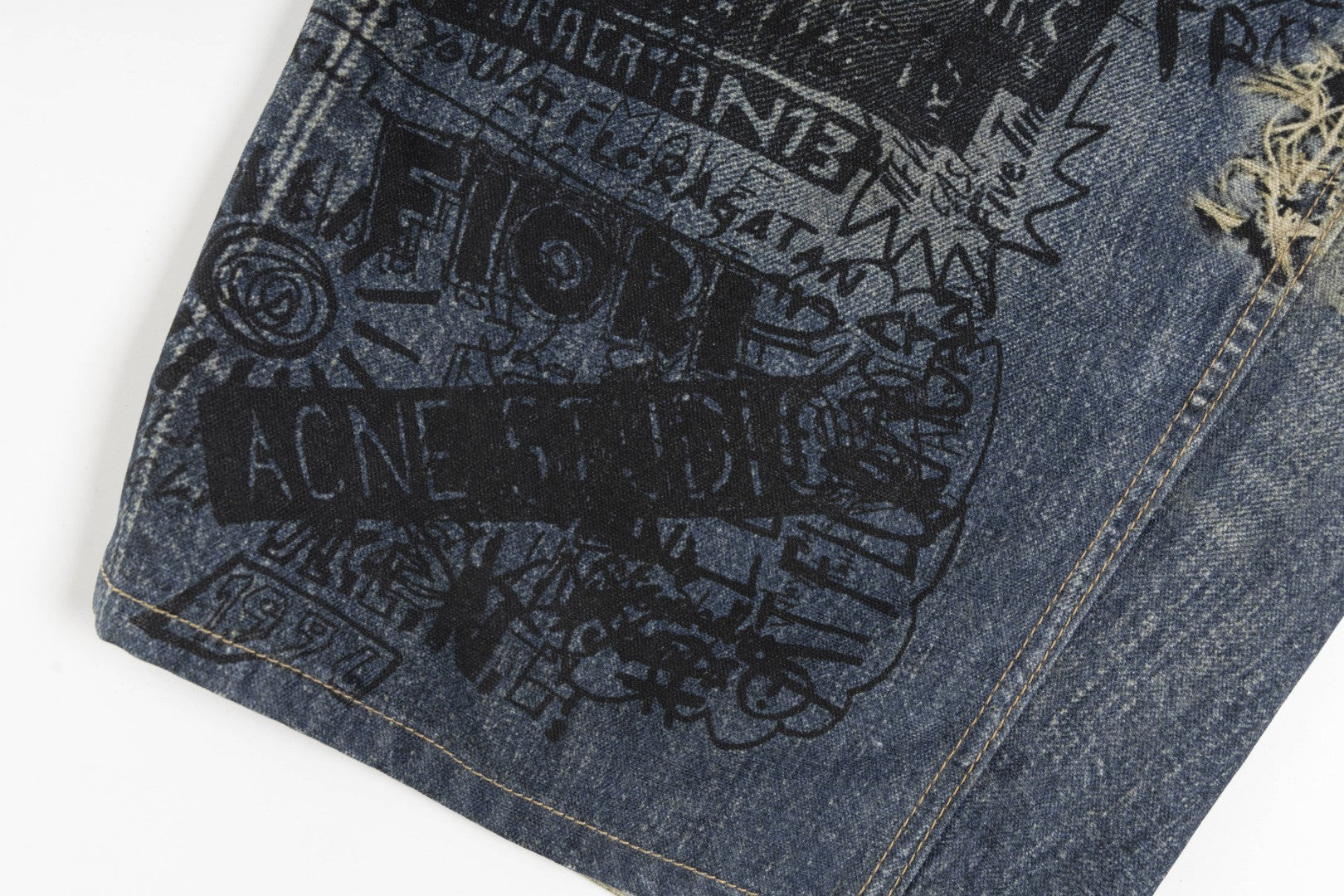Acne Studios Torn Scribble Print Baggy Jeans