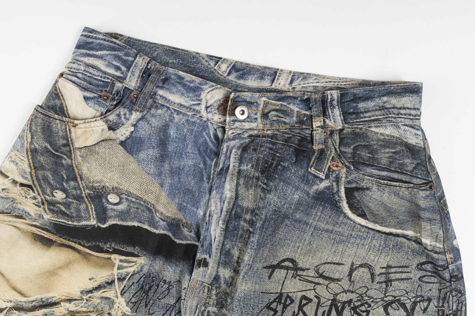 Acne Studios Torn Scribble Print Baggy Jeans
