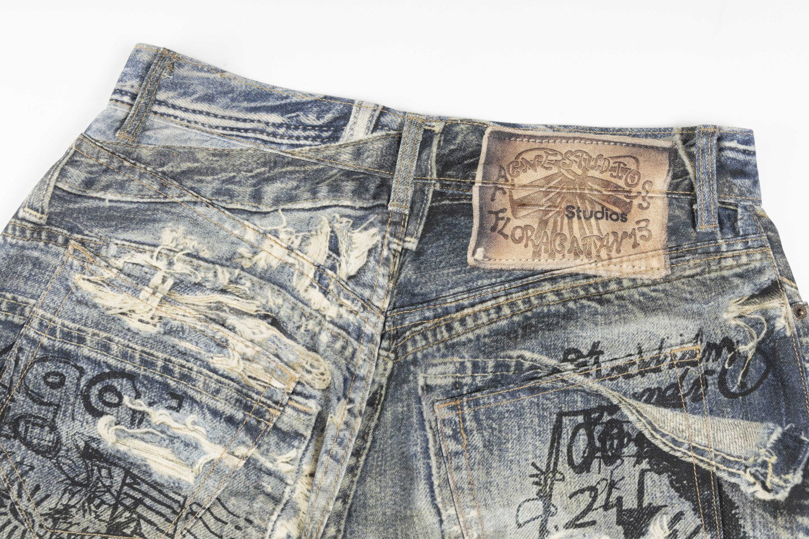 Acne Studios Torn Scribble Print Baggy Jeans