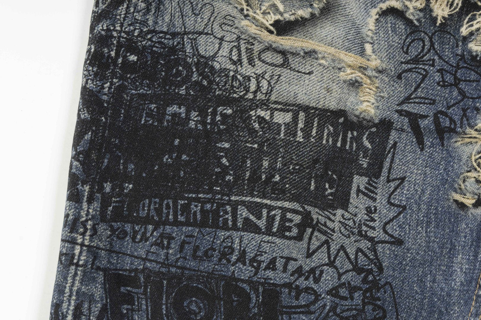 Acne Studios Torn Scribble Print Baggy Jeans