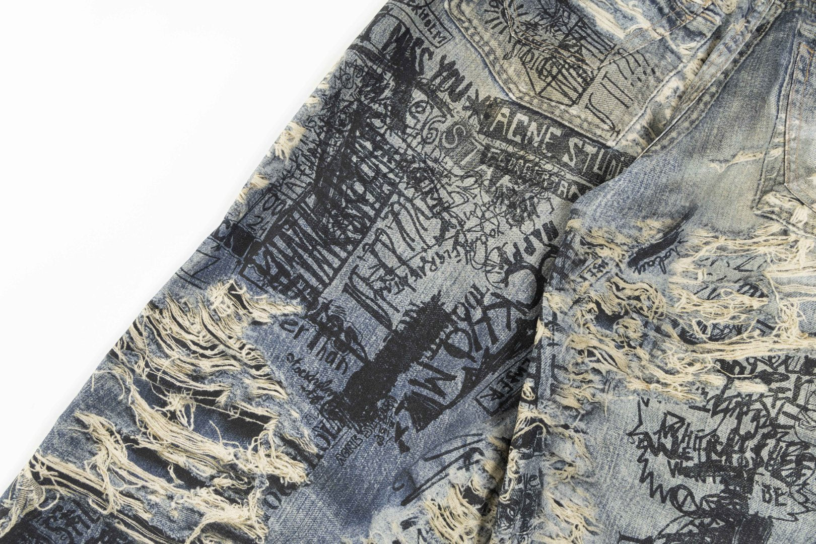 Acne Studios Torn Scribble Print Baggy Jeans