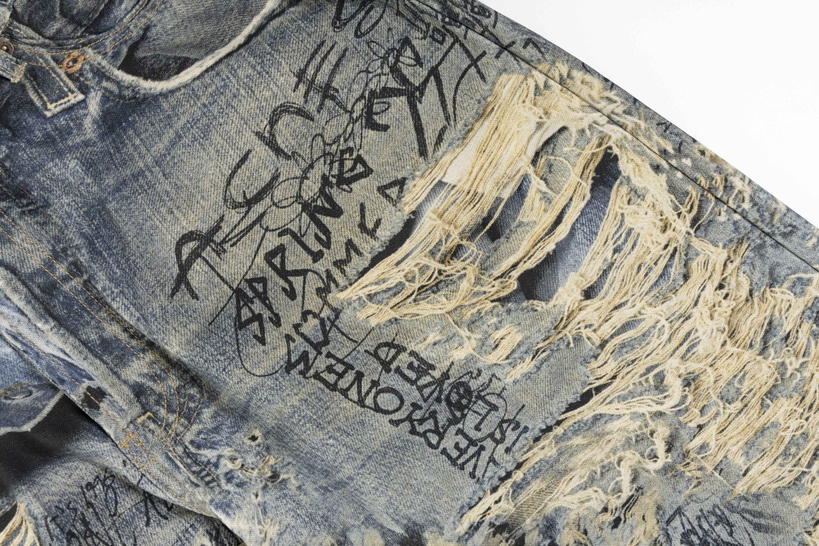 Acne Studios Torn Scribble Print Baggy Jeans