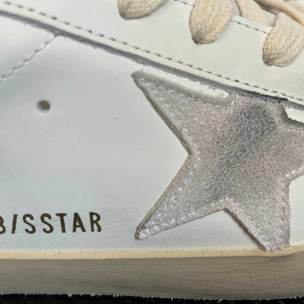 Women's Golden Goose Super-Star  Silver Glitter heels tab