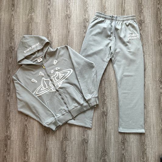 Broken Planet Zip-up Stone Gray Set